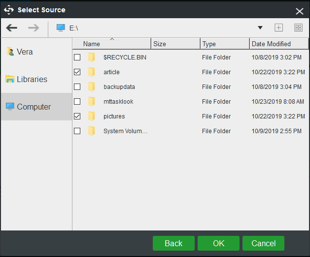 select files to backup